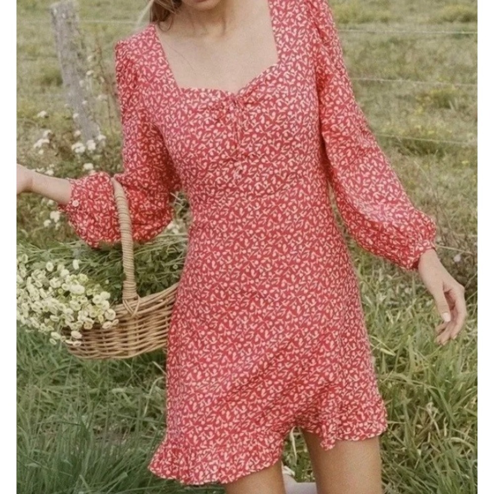 Faithfull The Brand Calla Romantic Mini Dress Maddy Floral Vintage Red XS US‎ 2